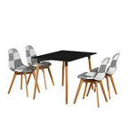 5PCs Dining Set - a Halo Dining Table & Set of 4 Black/White Tulip Patchwork Accent Chairs