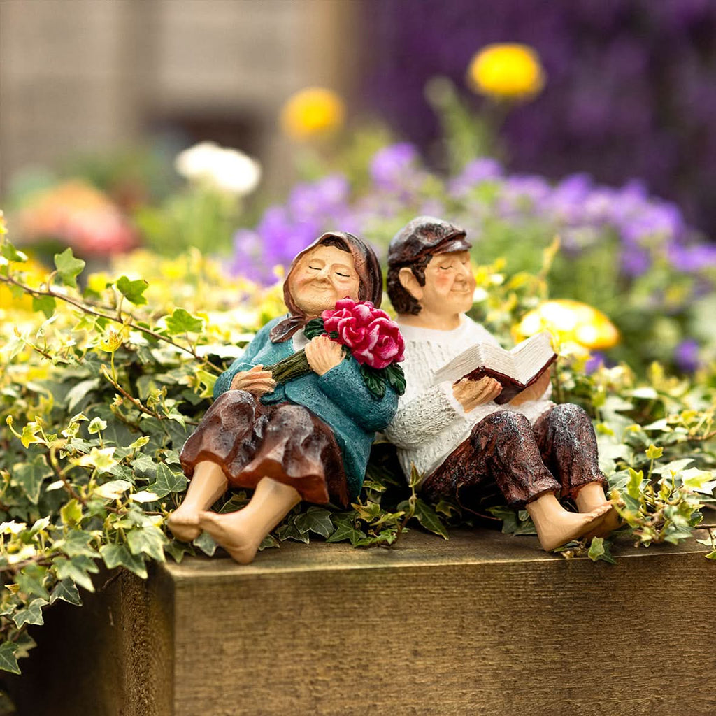 Grandmother & Grandfather Solar Garden Ornament Set – Light Up Outdoor Statues