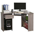 L-Shaped Corner Computer Desk with 2 Shelves, Wide Worktop, Keyboard Tray, Drawer and CPU Stand, Home Office Study Bedroom Furniture, Grey Grey
