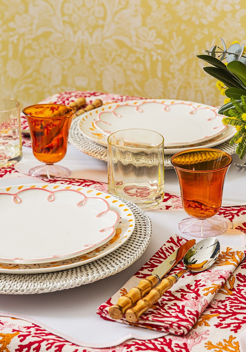 Whimsical Amber Glasses with Pink Base - Set of 2