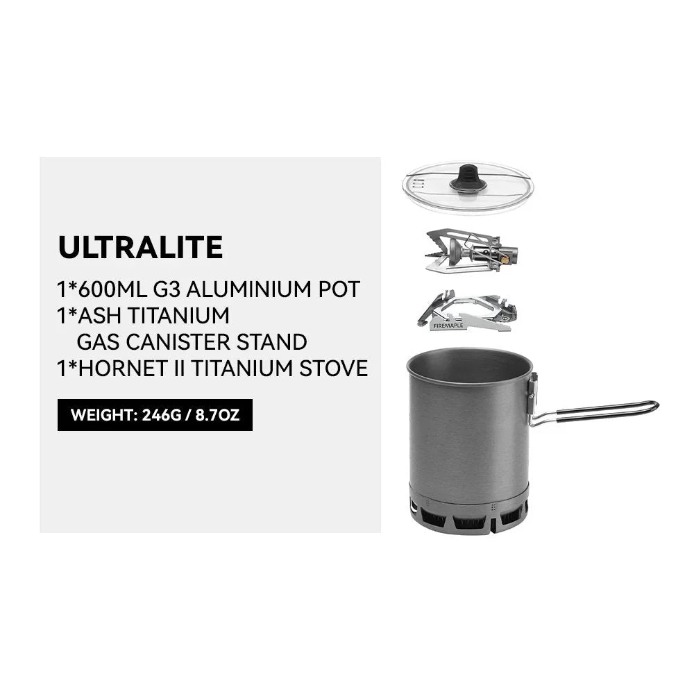Firemaple Petrel G3 Ultralight Cooking system with Stove with  Hornet ii stove