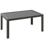 Outdoor Side Table, Rectangular Patio Coffee Side Table with Steel Frame and Slat Tabletop for Garden, Balcony, Grey