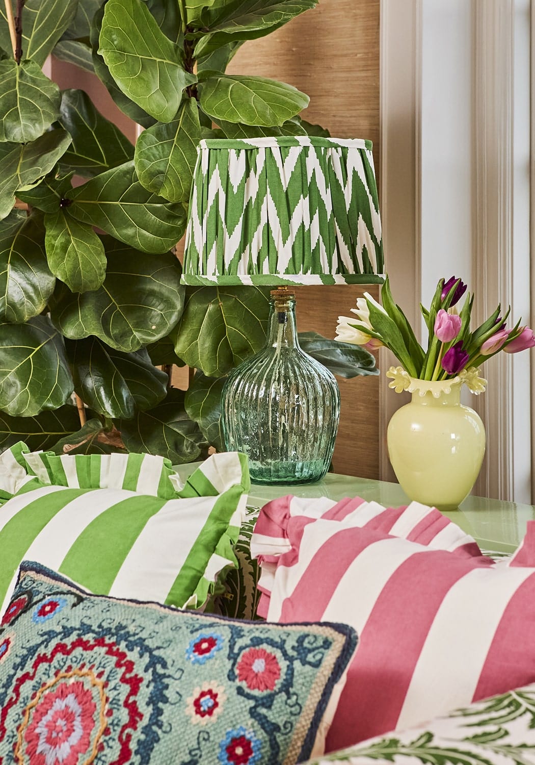 Pink Candy Cabana Stripe Ruffled Cushion Cover