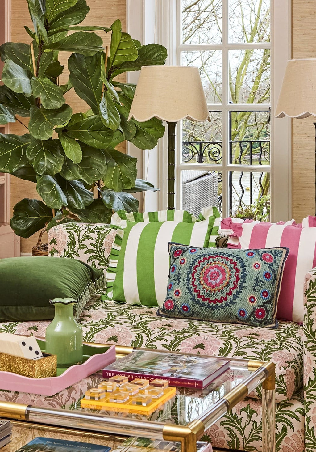 Green Cabana Stripe Ruffled Cushion Cover