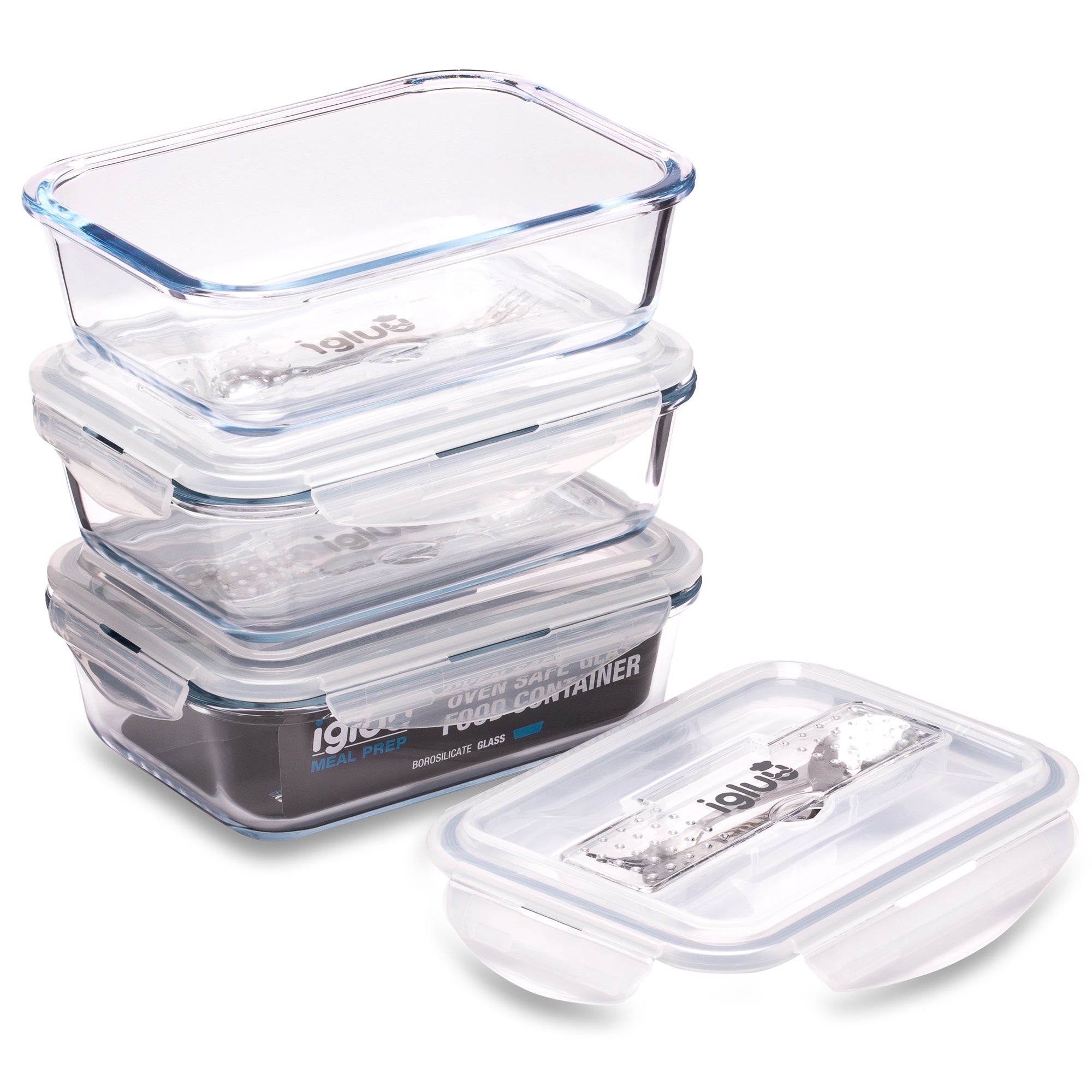 Glass Containers with Cutlery Lid - 1050 ml - 3 PACK