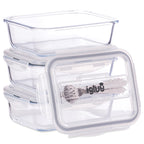 Glass Containers with Cutlery Lid - 1050 ml - 3 PACK