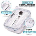 Glass Containers with Cutlery Lid - 1050 ml - 3 PACK