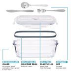 Glass Containers with Cutlery Lid - 1050 ml - 3 PACK