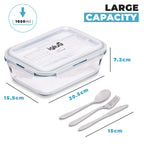 Glass Containers with Cutlery Lid - 1050 ml - 3 PACK