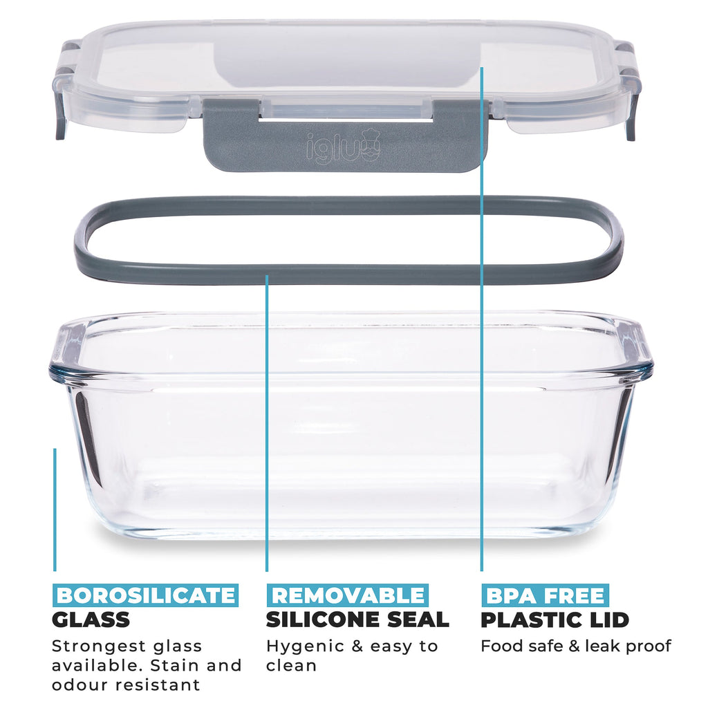 Glass Food Storage Containers with Airtight Lids - 1050ml - 3 PACK