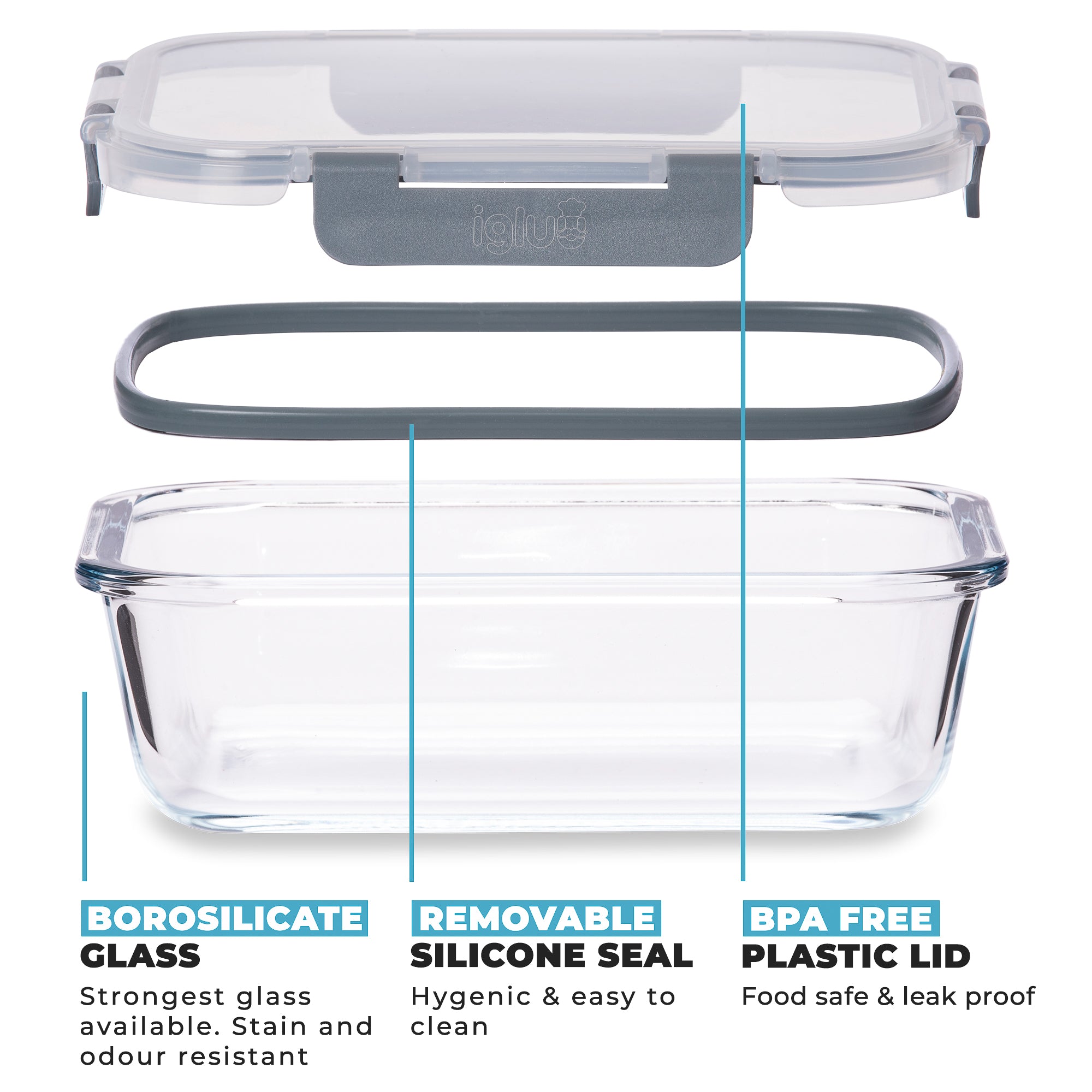 Glass Food Storage Containers with Airtight Lids - 1050ml - 3 PACK