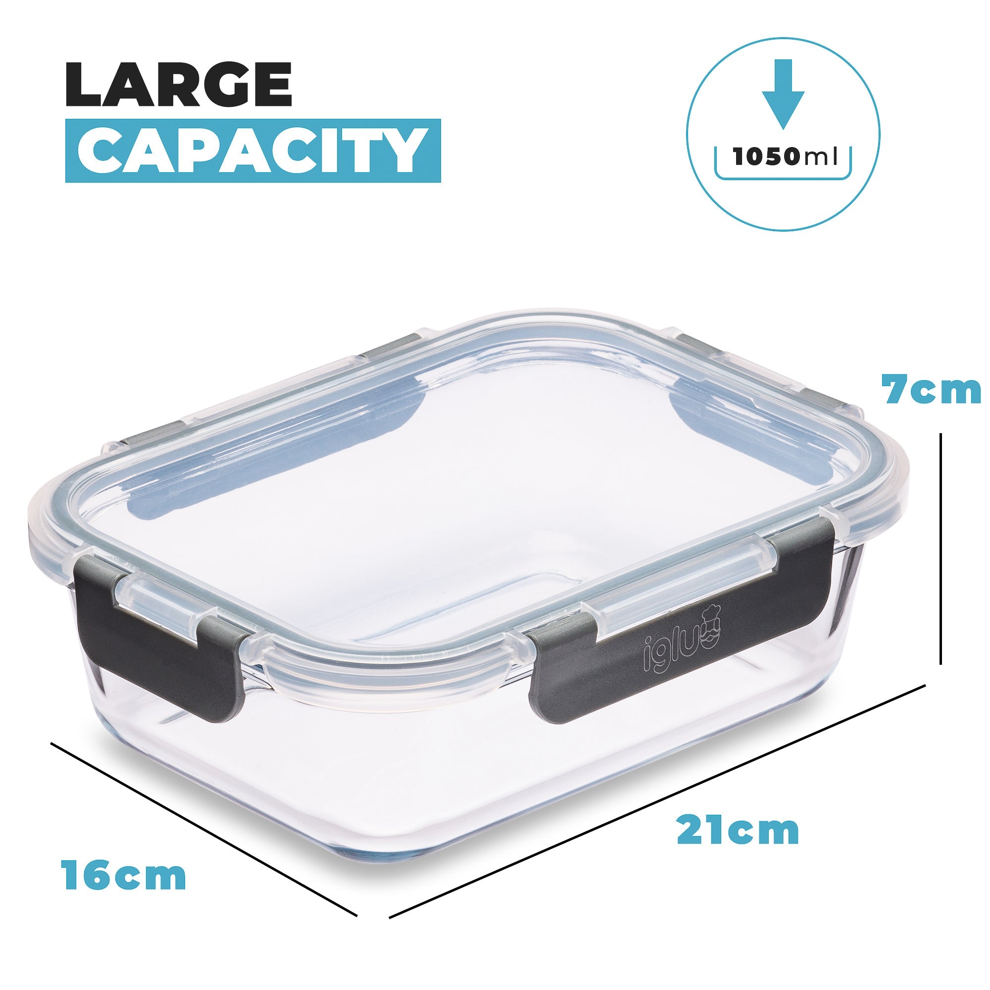 Glass Food Storage Containers with Airtight Lids - 1050ml - 3 PACK
