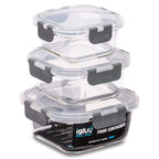 Glass Stackable Square Containers - 800ml 520ml & 320ml - 3 PACK