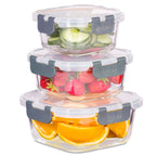 Glass Stackable Square Containers - 800ml 520ml & 320ml - 3 PACK