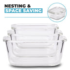 Glass Stackable Square Containers - 800ml 520ml & 320ml - 3 PACK