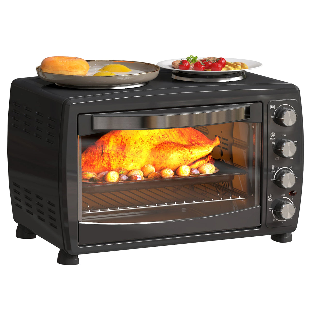 36L Countertop Toaster Oven with 2 Hot Plates, Grill, Roast, Bake