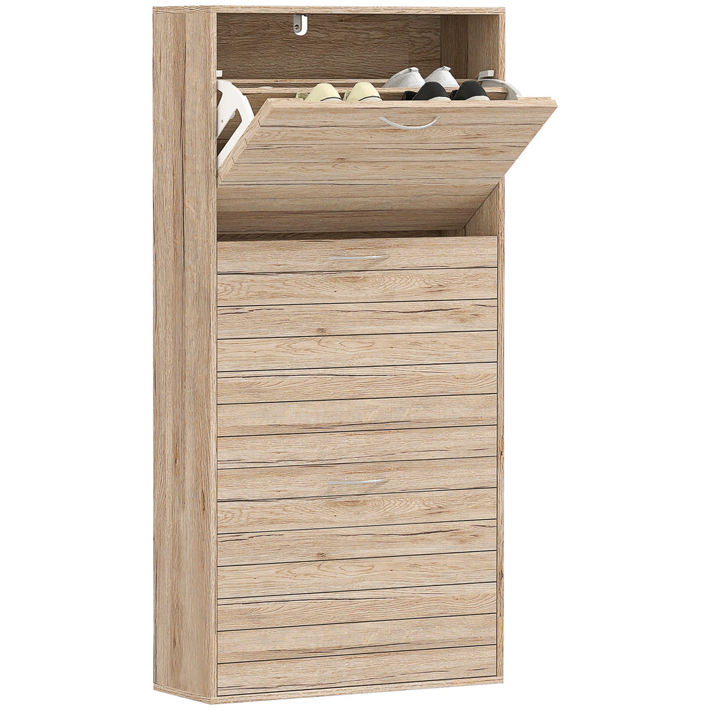 Slim Shoe Storage Cabinet with 3 Flip Drawers for 12 Pair of Shoes with Compact Detail