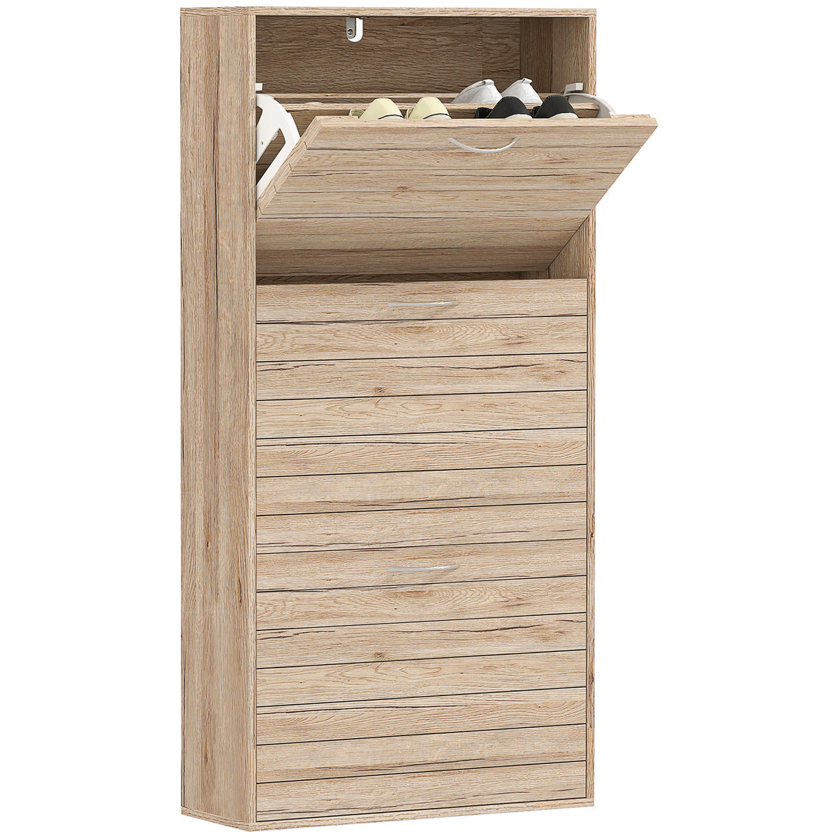 Slim Shoe Storage Cabinet with 3 Flip Drawers for 12 Pair of Shoes with Compact Detail