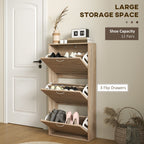 Slim Shoe Storage Cabinet with 3 Flip Drawers for 12 Pair of Shoes with Compact Detail