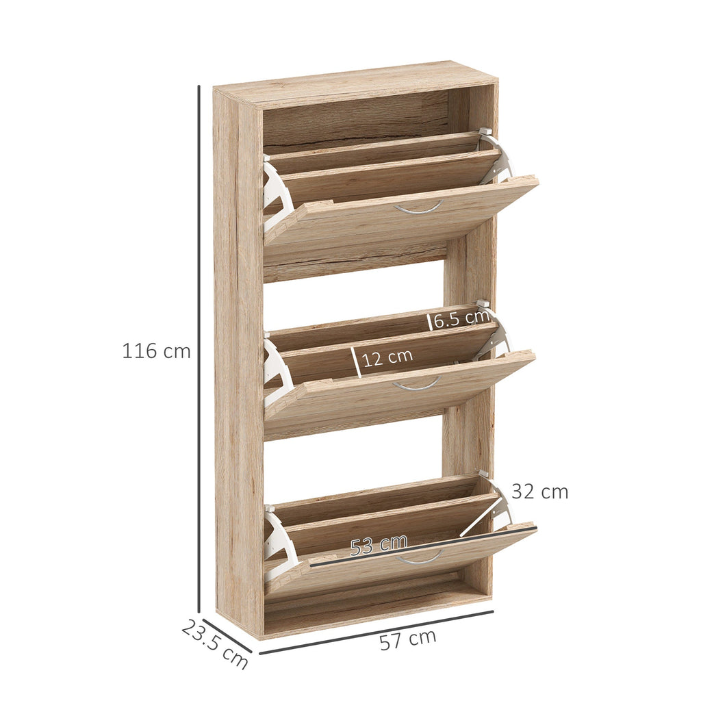 Slim Shoe Storage Cabinet with 3 Flip Drawers for 12 Pair of Shoes with Compact Detail