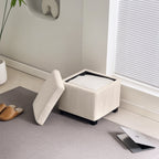 Storage Ottoman Bench, Corduroy Footstool with Removable Lid and Legs, Beige