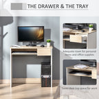 Compact Computer Desk with Keyboard Tray, Home Office Desk with Drawer for Bedroom Study, Oak Colour
