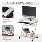 Movable Computer Desk with 4 Moving Wheels Sliding Keyboard Tray Home Office Workstation White