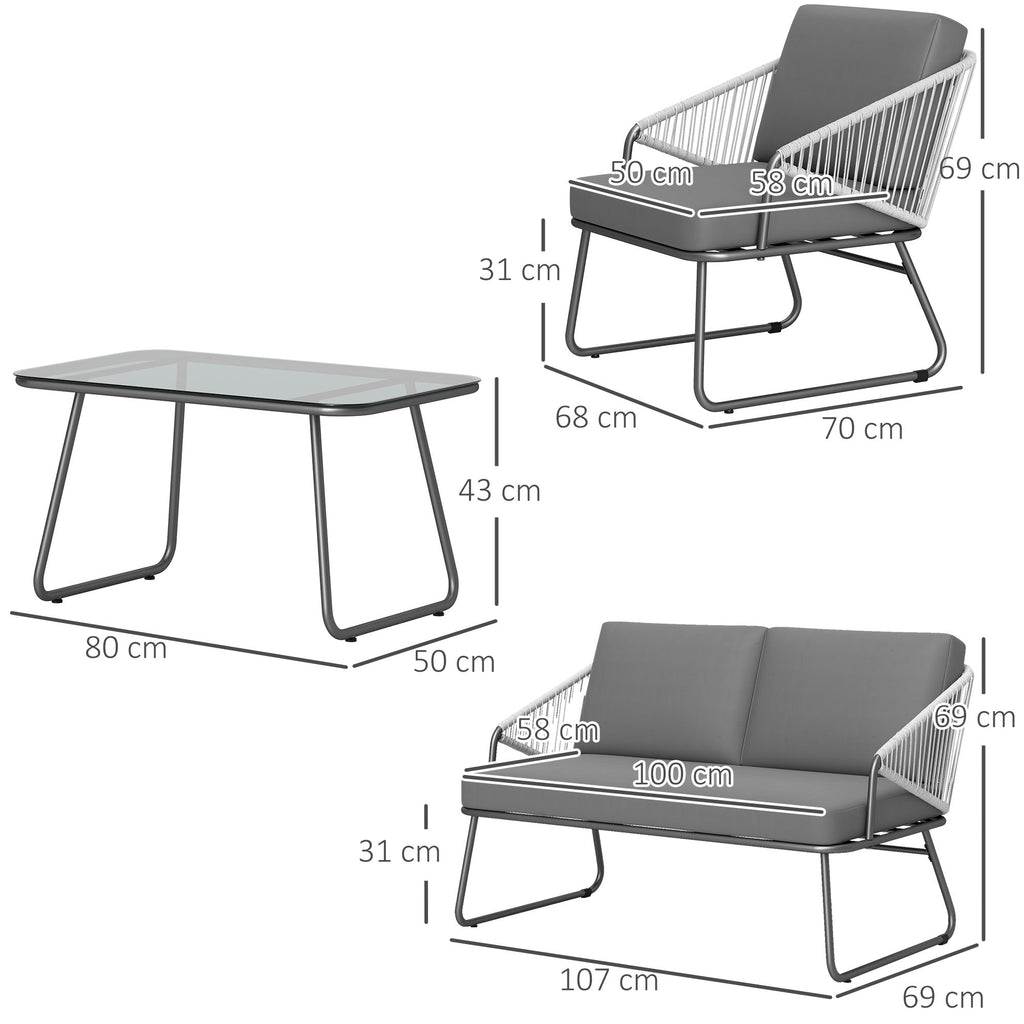4 Piece Rattan Garden Furniture Set with Cushions, Grey