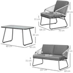 4 Piece Rattan Garden Furniture Set with Cushions, Grey