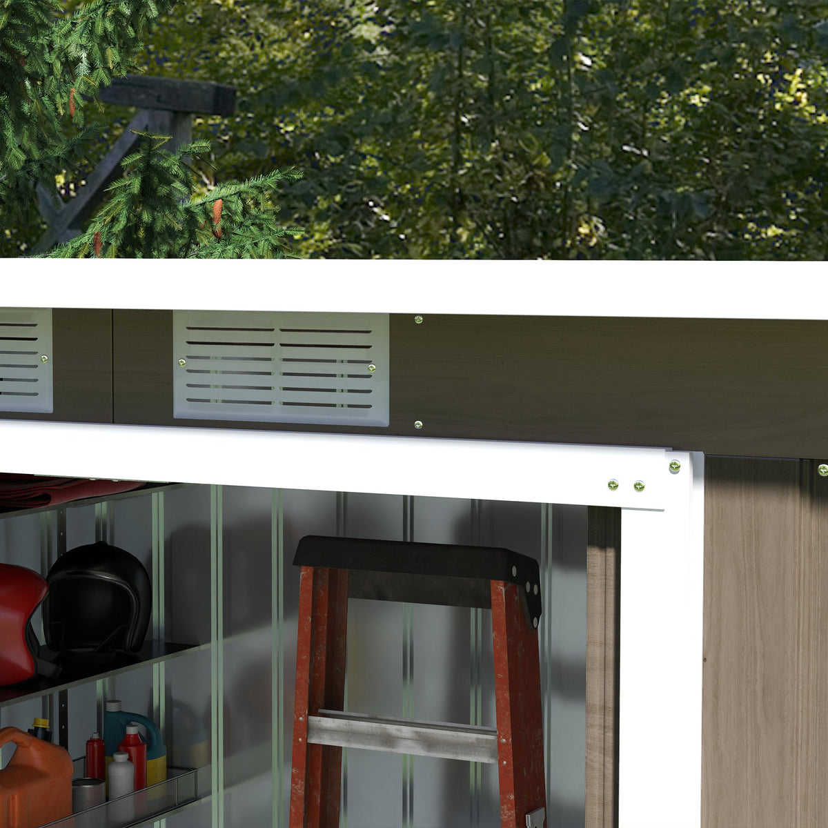 9 x 4FT Metal Garden Storage Shed w/ 2 Door, Light Grey Wood Grain