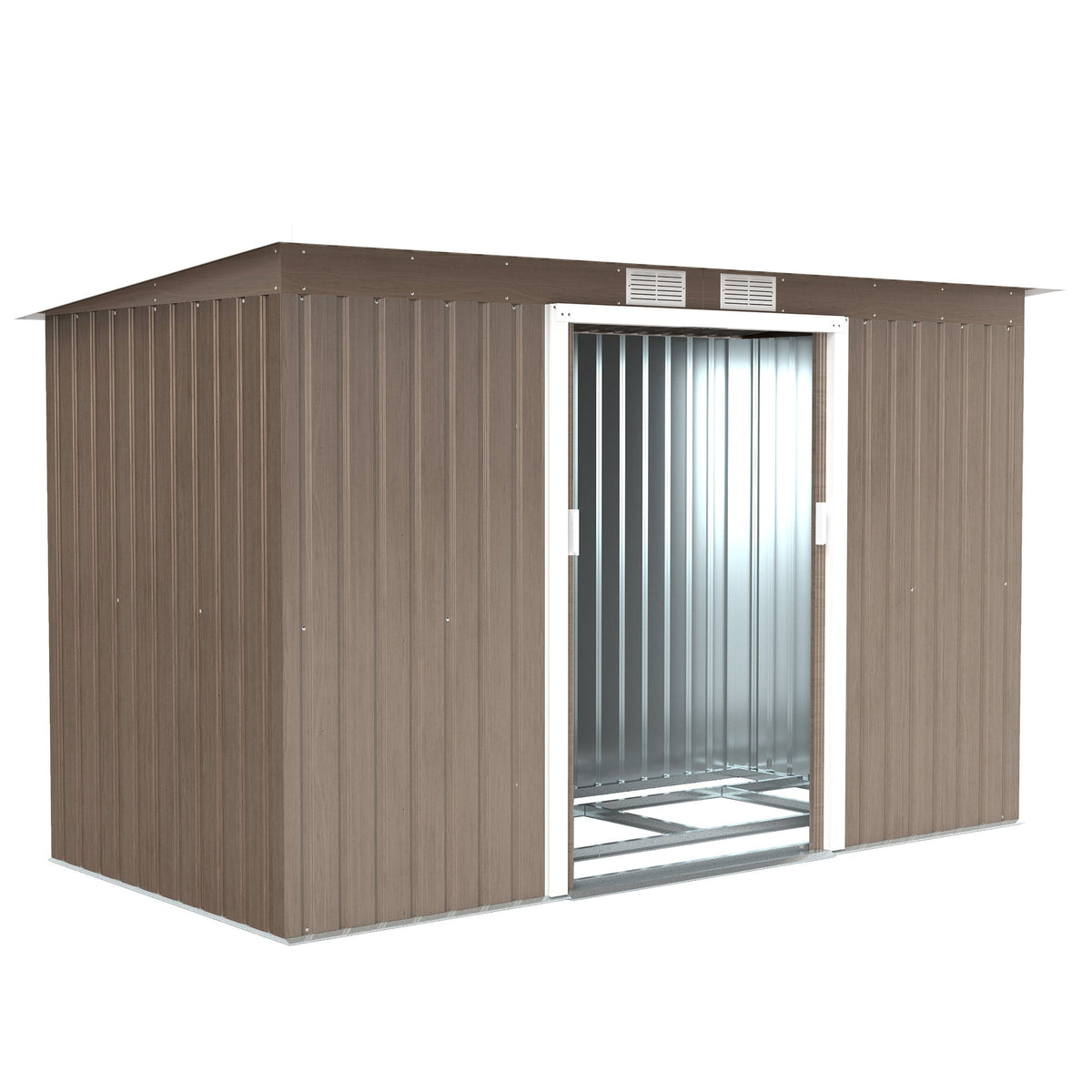 9 x 4FT Metal Garden Storage Shed w/ 2 Door, Light Grey Wood Grain