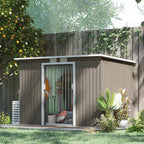 9 x 4FT Metal Garden Storage Shed w/ 2 Door, Light Grey Wood Grain