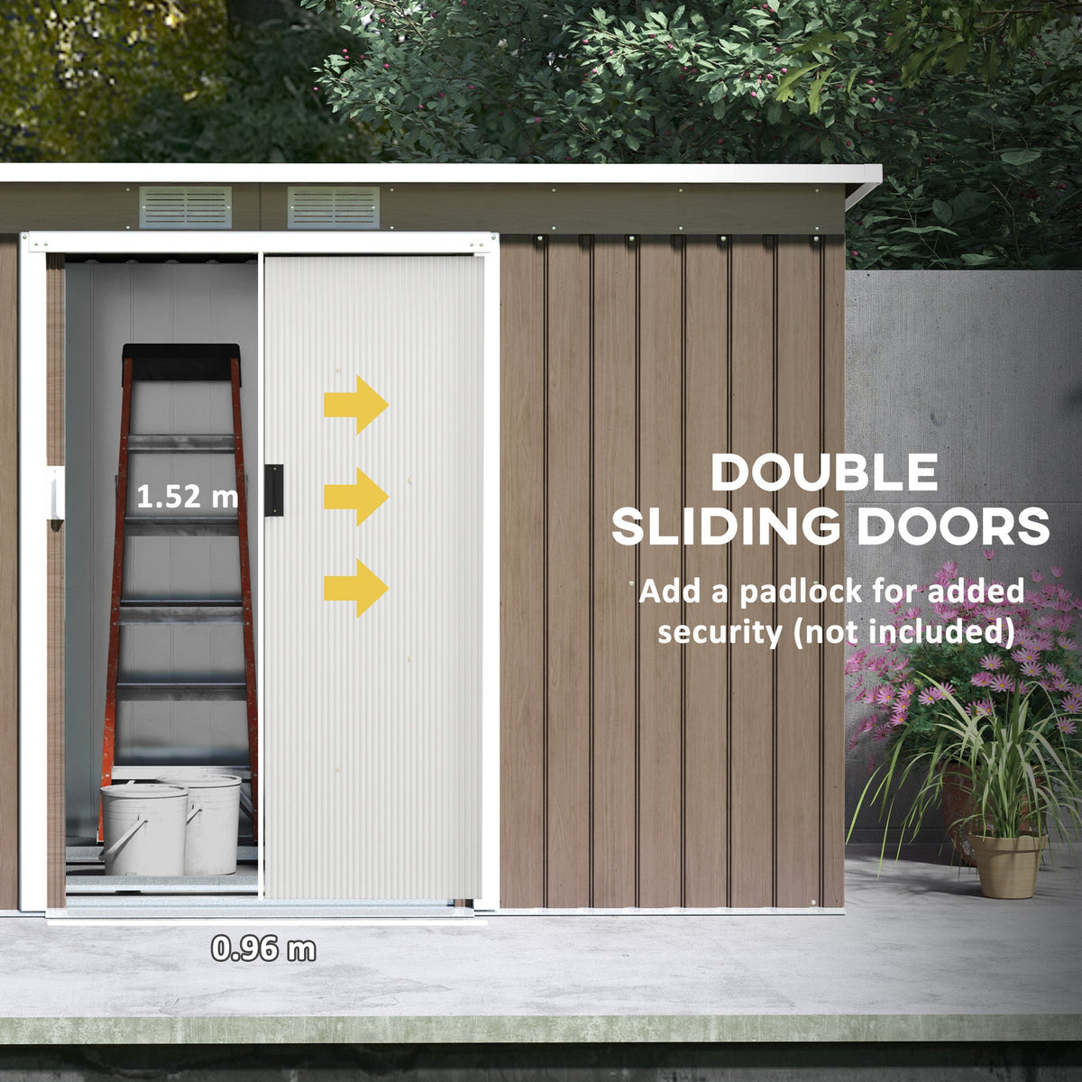 9 x 4FT Metal Garden Storage Shed w/ 2 Door, Light Grey Wood Grain