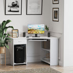 L-Shaped Corner Computer Desk with 2 Shelves, Wide Worktop, Keyboard Tray, Drawer and CPU Stand, Home Office Study Bedroom Furniture, White