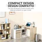 L-Shaped Desk, Corner Computer Desk with Storage Drawer, Adjustable Shelf, Cabinet for Home Office and Study, 120 x 92 x 75cm, Oak and White