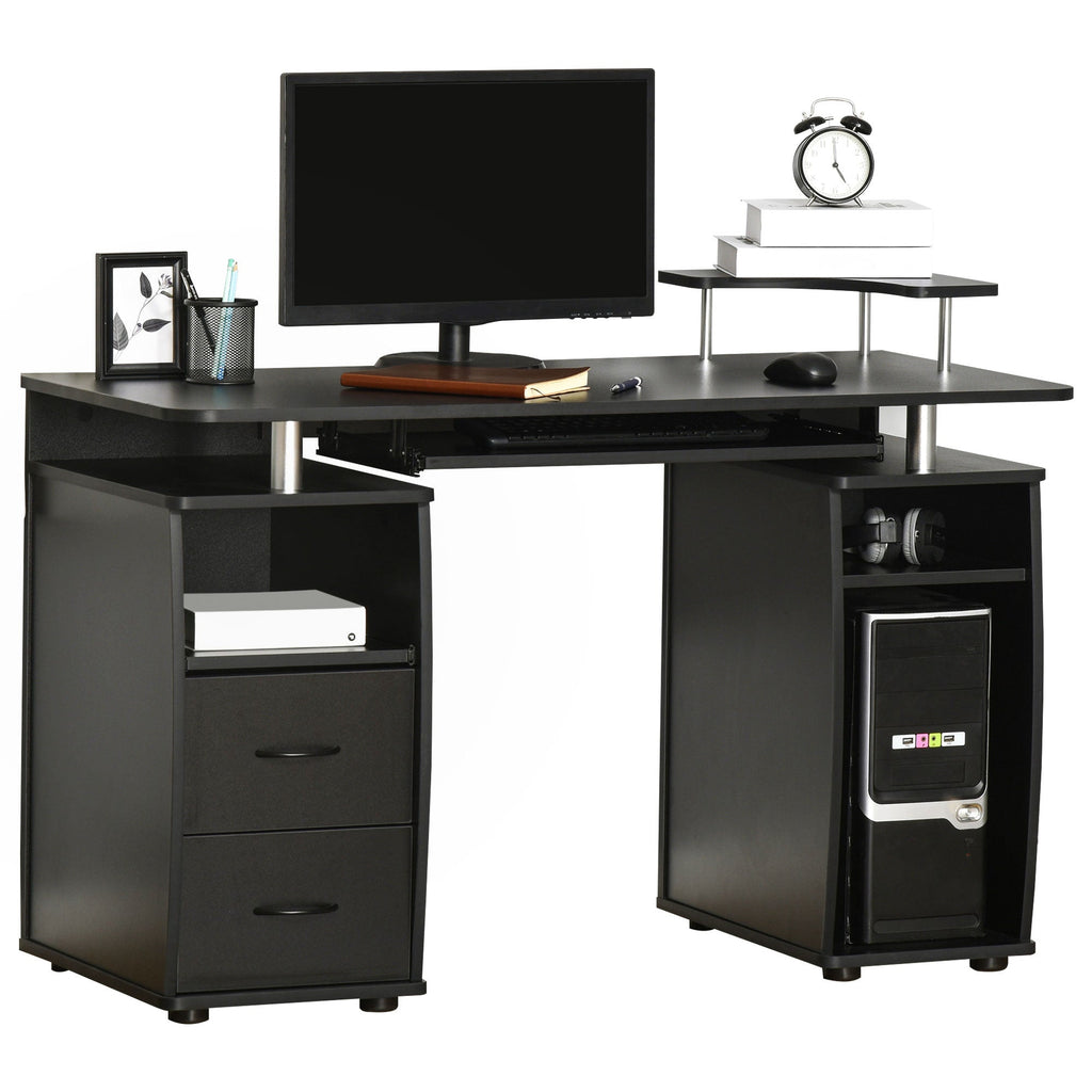 Computer Desk Office PC Table Workstation with Keyboard Tray, CPU Shelf, Drawers, Sliding Scanner Shelf, Black Black