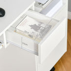 Compact Computer Desk with Keyboard Tray, Home Office Desk with Drawer for Bedroom Study, White