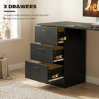 Computer Desk, Writing Table, PC Workstation with 3 Storage Shelves and Drawers, Handle, for Home Office, Black