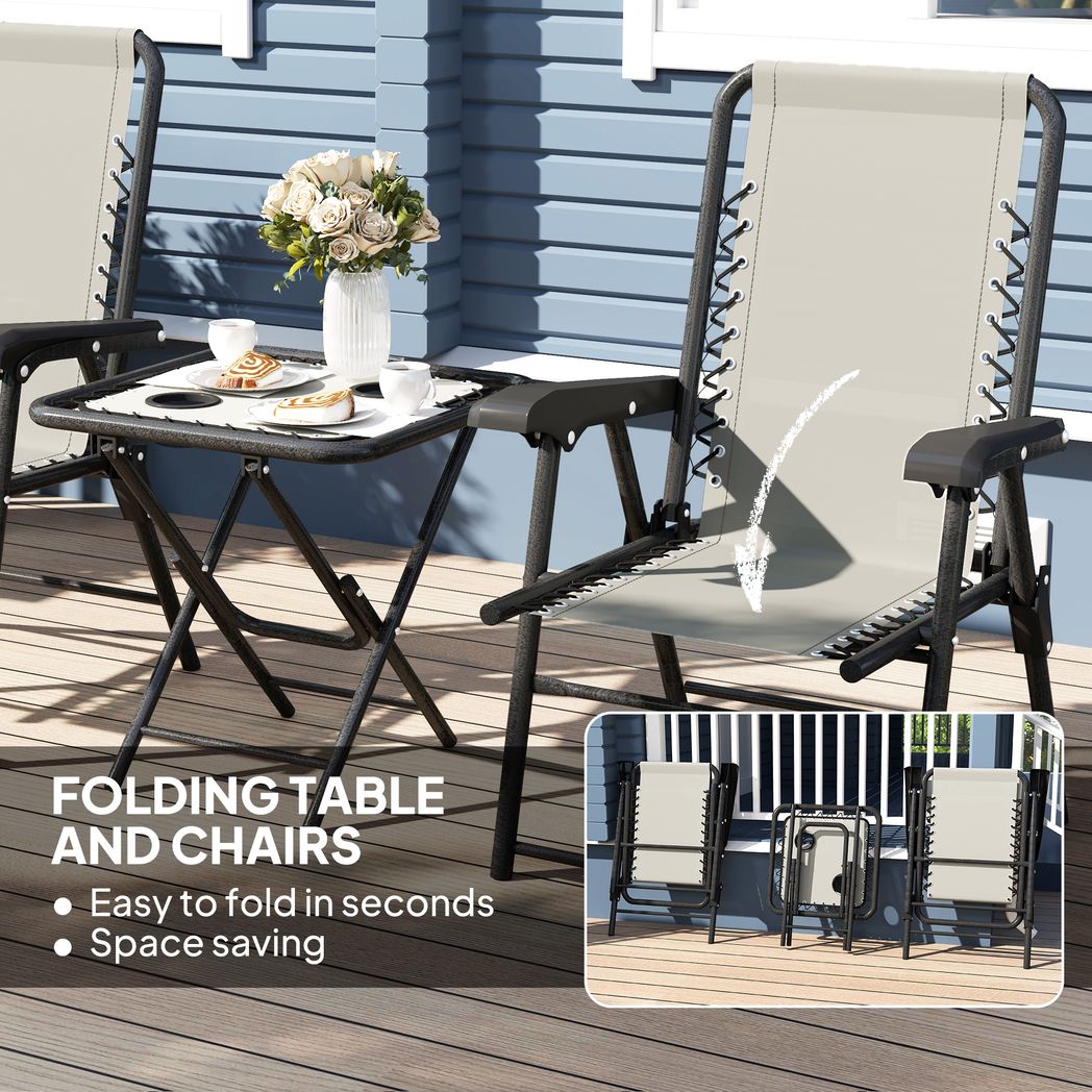 3 Pieces Folding Garden Bistro Set with Cup Holders