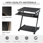 Movable Computer Desk with 4 Moving Wheels, Sliding Keyboard Tray, Home Office Workstation, Black