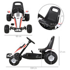 Kids Children Pedal Go Kart Manual Ride On Car w/Brake Gears Steering Wheel Adjustable Seat 4 Smooth Wheels Racing-Style White 104 x 66 x 57 cm