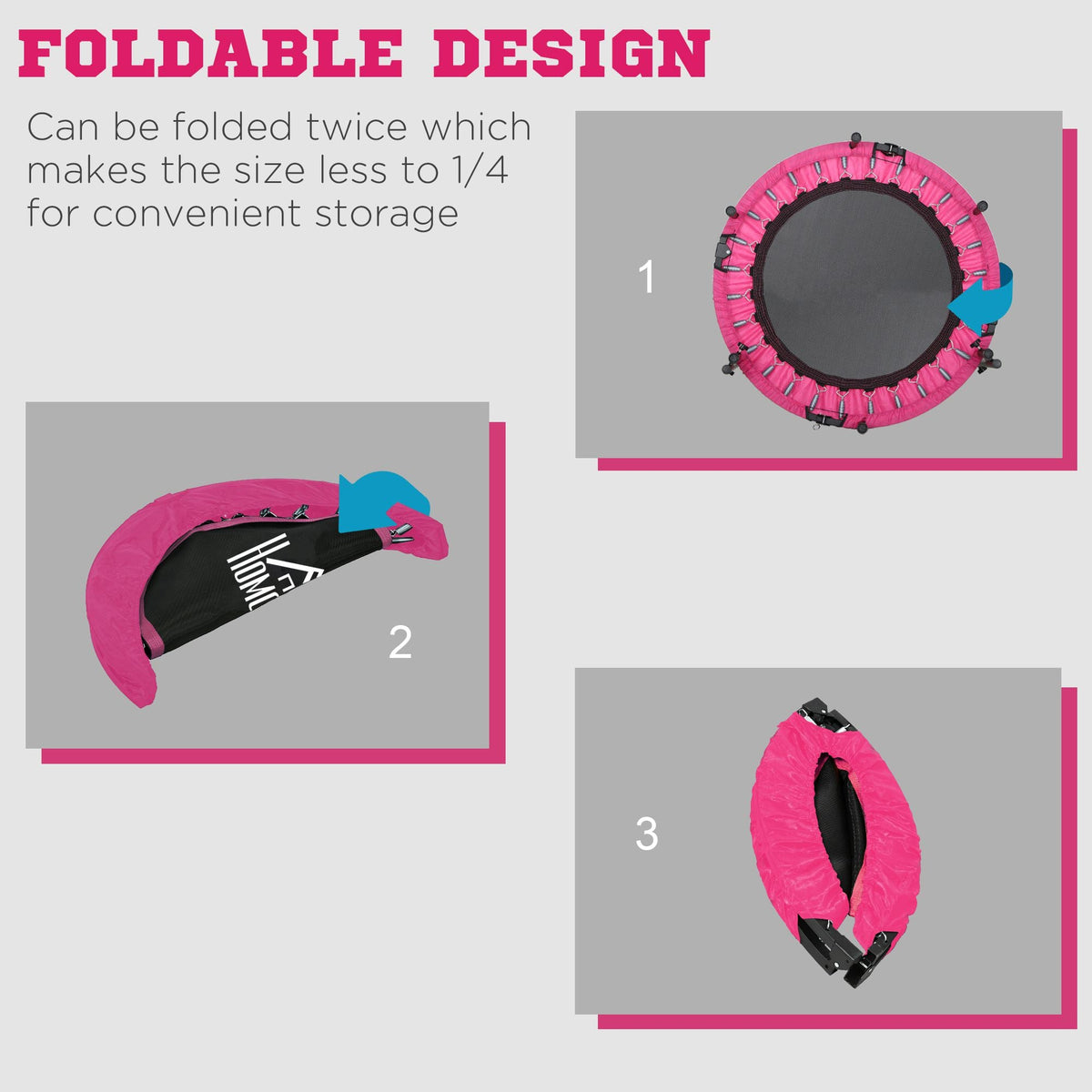 40" Foldable Mini Fitness Trampoline w/ Foam Handle, Pink