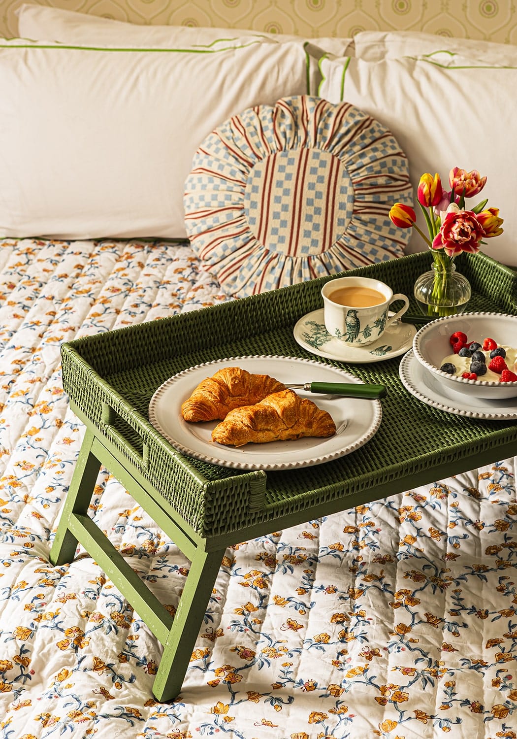 Rattan Breakfast Tray - Green