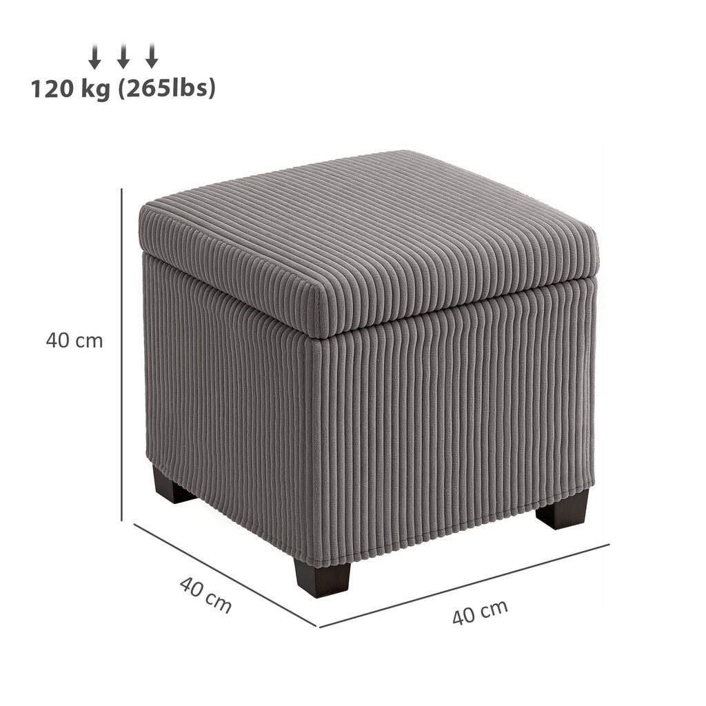Storage Ottoman Bench, Corduroy Footstool with Removable Lid and Legs, Grey