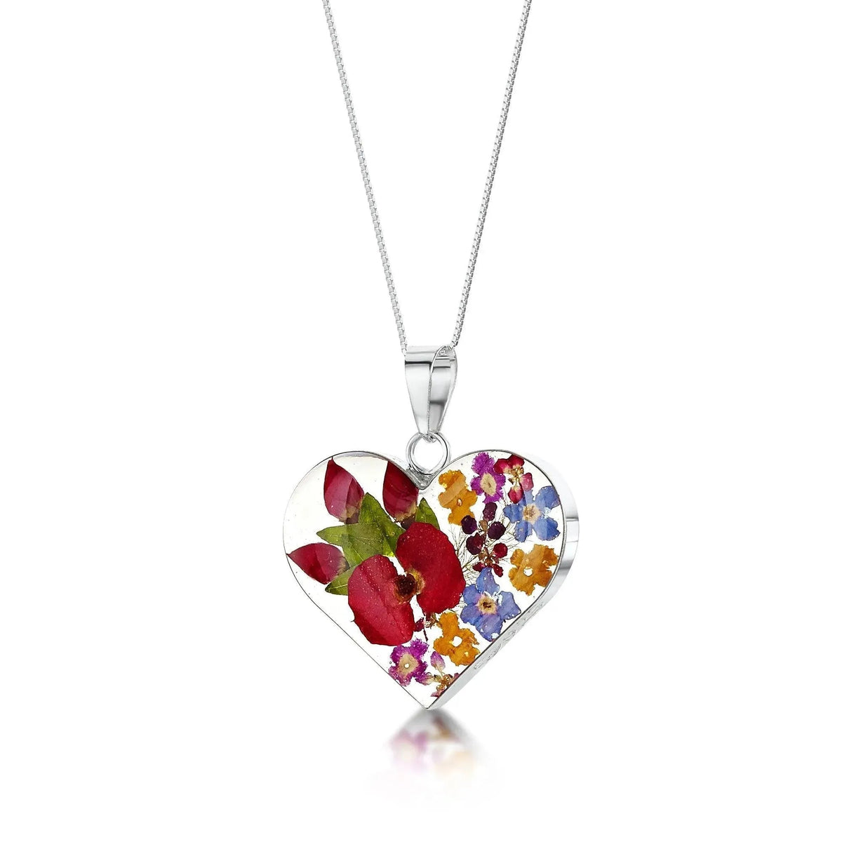 Mixed Flower Heart Large Pendant Necklace Long: 24-26 inch (609-660mm)