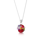 Mixed Flower Round Pendant Necklace - Medium Sterling Silver