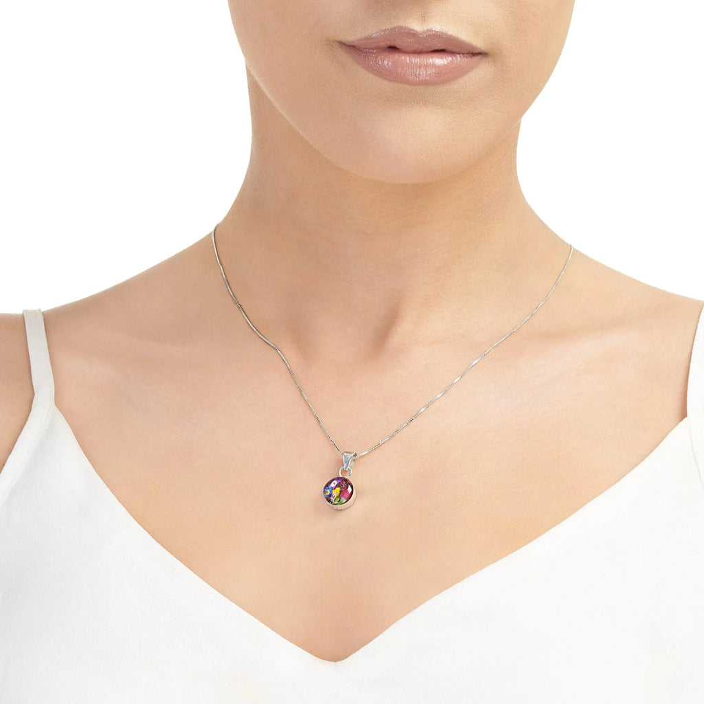 Mixed Flower Round Pendant Necklace - Small