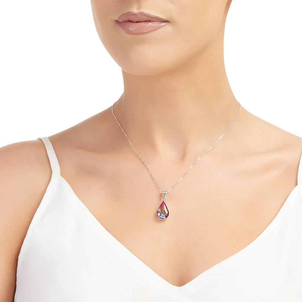 Mixed Flower Teardrop Pendant Necklace - Style 1