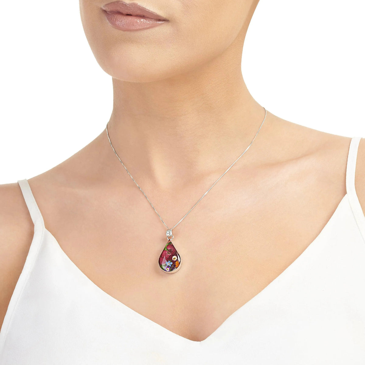 Mixed Flower Teardrop Pendant Necklace - Style 3