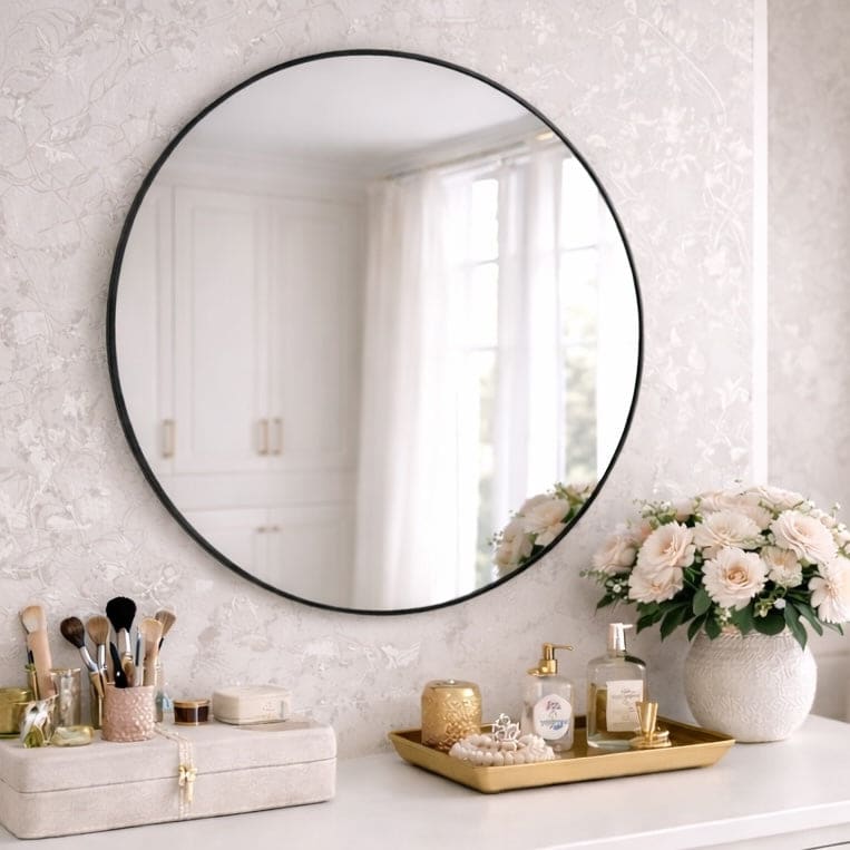 Round Black Metal Circle Mirror 70cm x 70cm